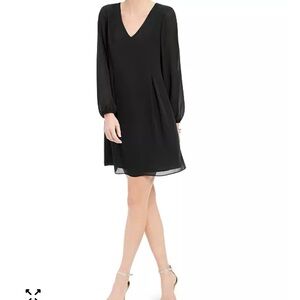 INC Black Back Bow Shift V-Neck Dress